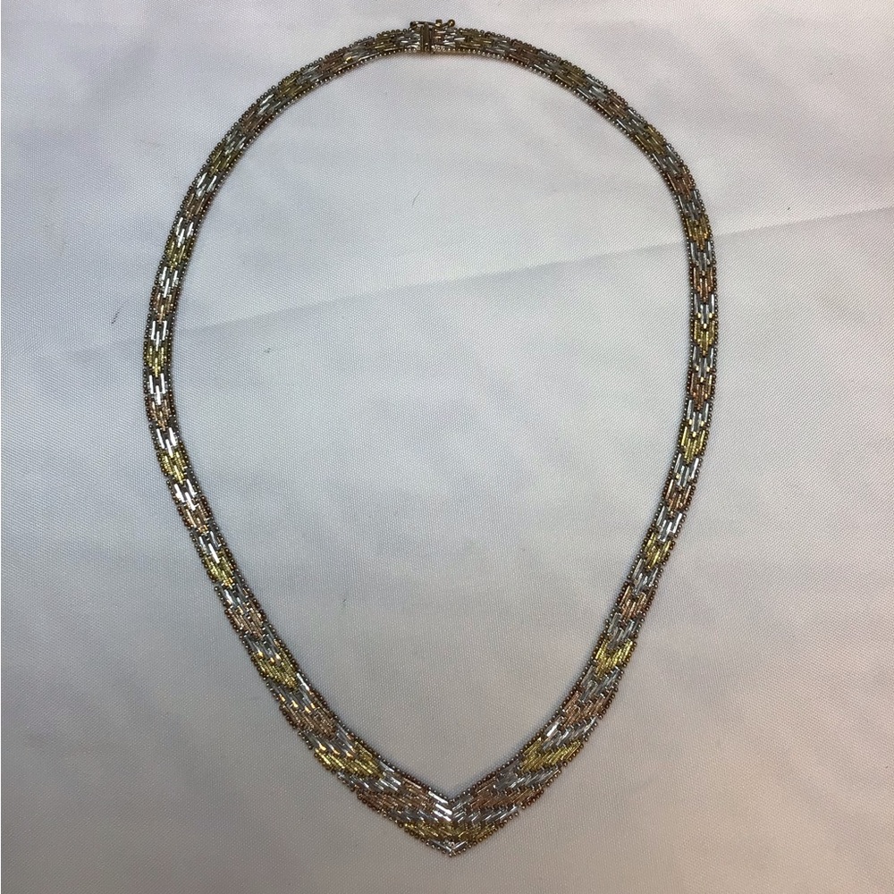 STERLING SILVER TRI COLOR CHEVRON HERRINGBONE WEAVE NECKLACE ITALY